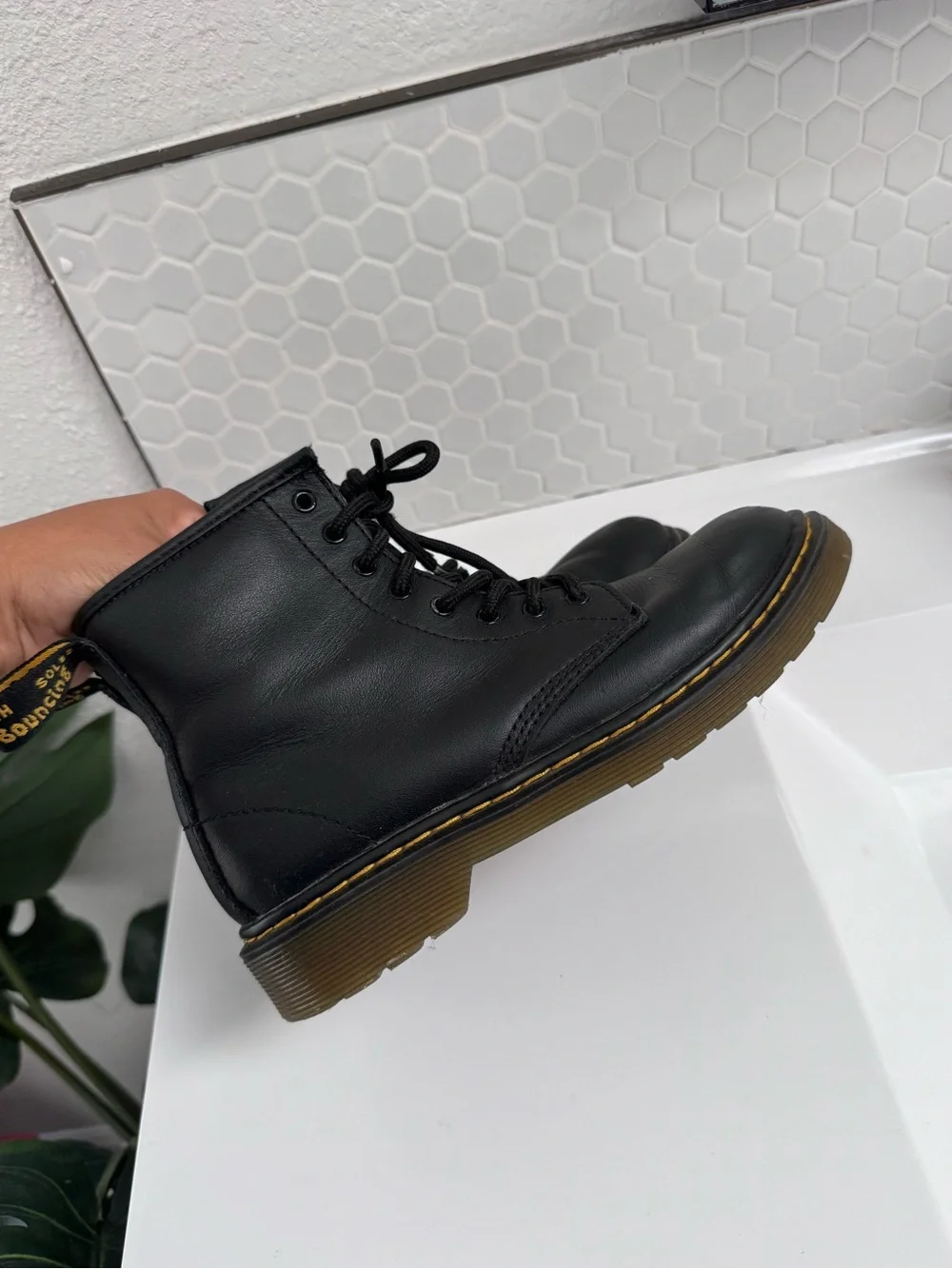 Dr. Martens Delaney Black Leather Lace-Up Boots in Size 2 youth Back to Class